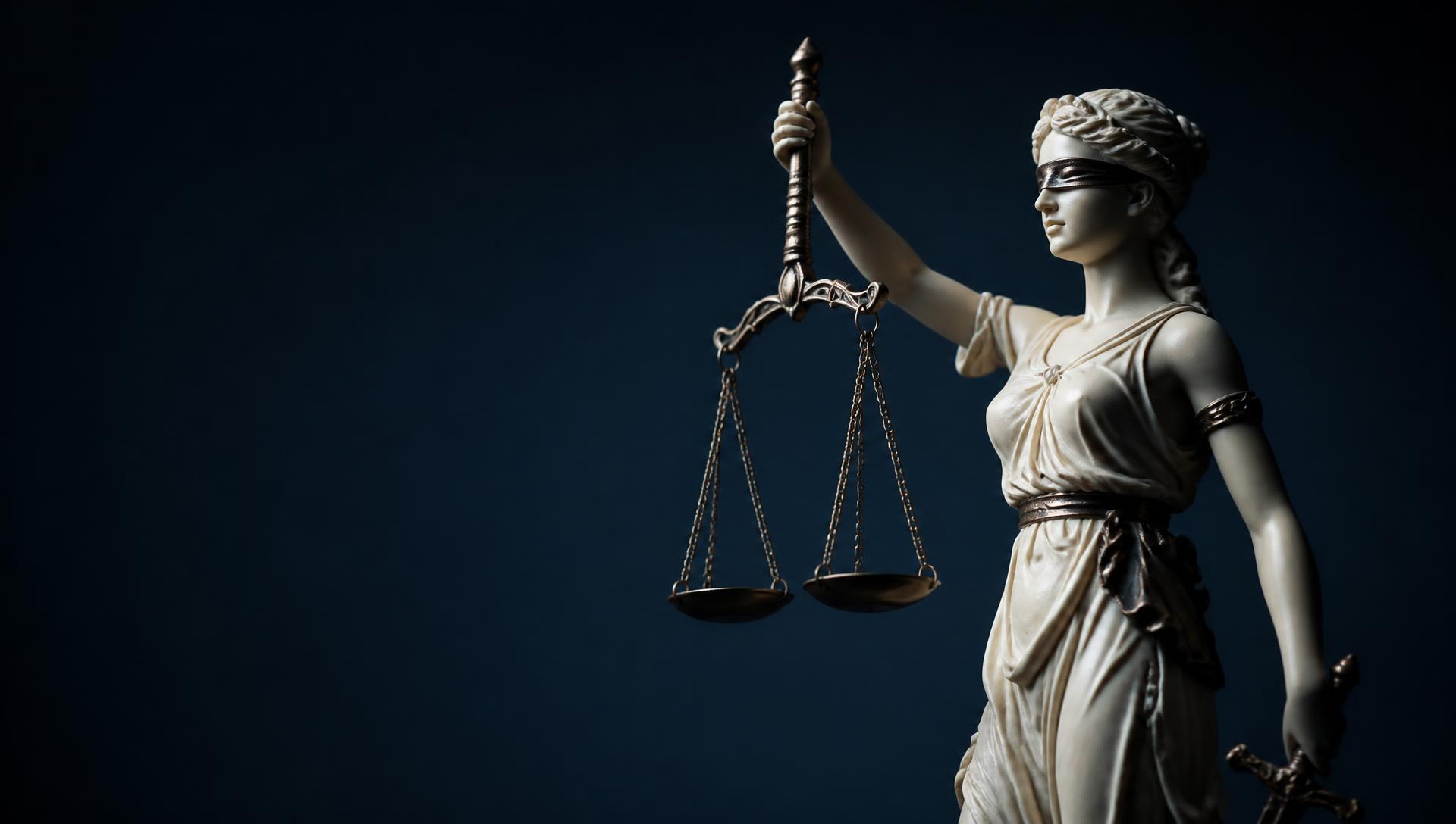 Justitia mit Waage als Sinnbild für eine ausgewogene rechtliche Prüfung